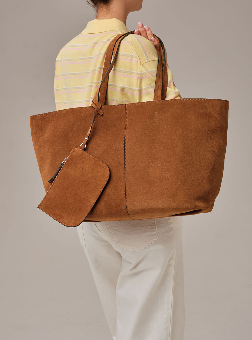 Замшевая сумка шоппер Texas DBR 31390 коричневый лист  фото 4