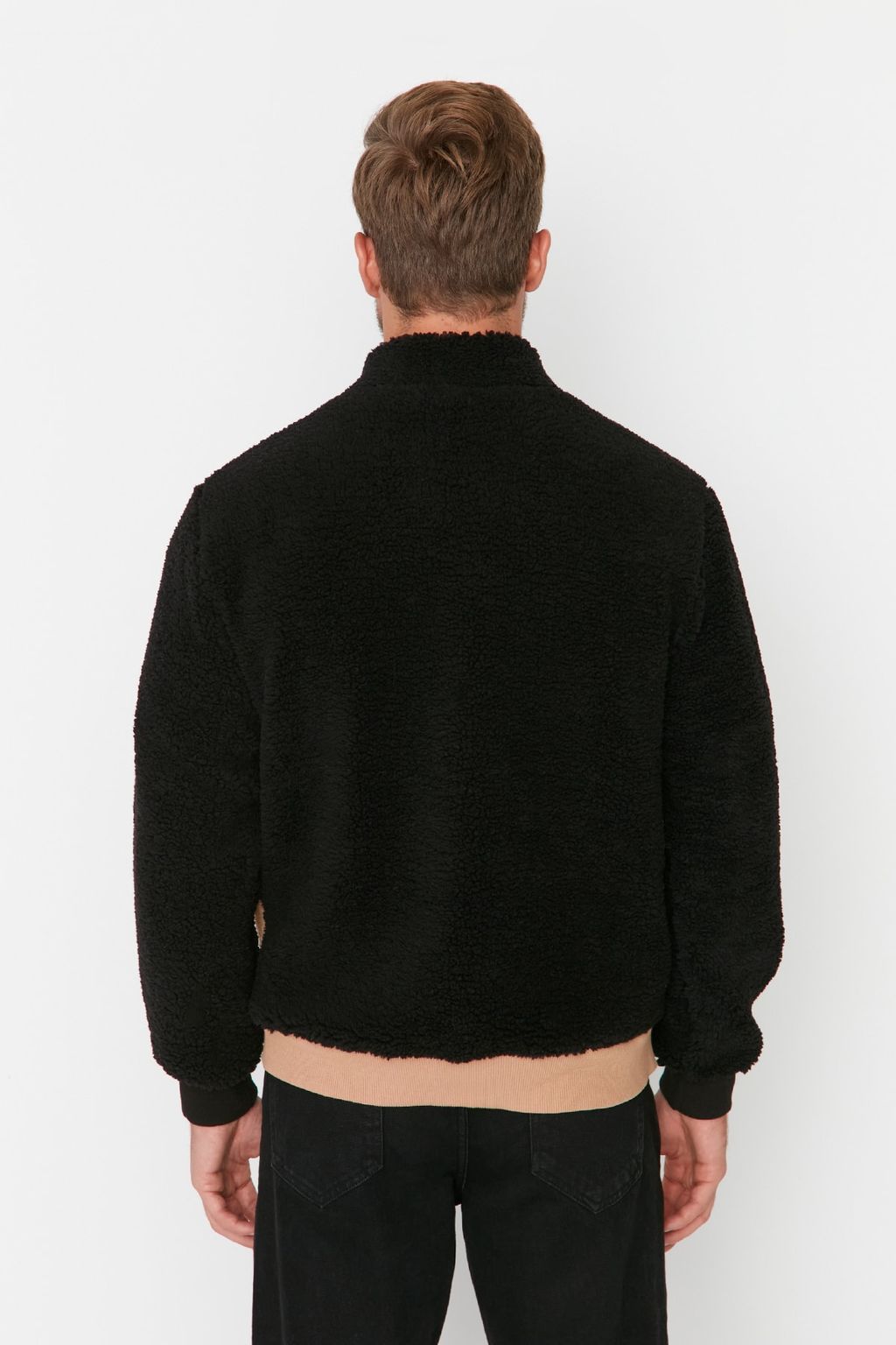 TRENDYOL MAN Siyah Regular/Normal Kesim Fermuarl? Dik Yaka S?cak Tutan Pelus Bloklu Sweatshirt TMNAW23SW00179 - Trendyolmilla фото 5
