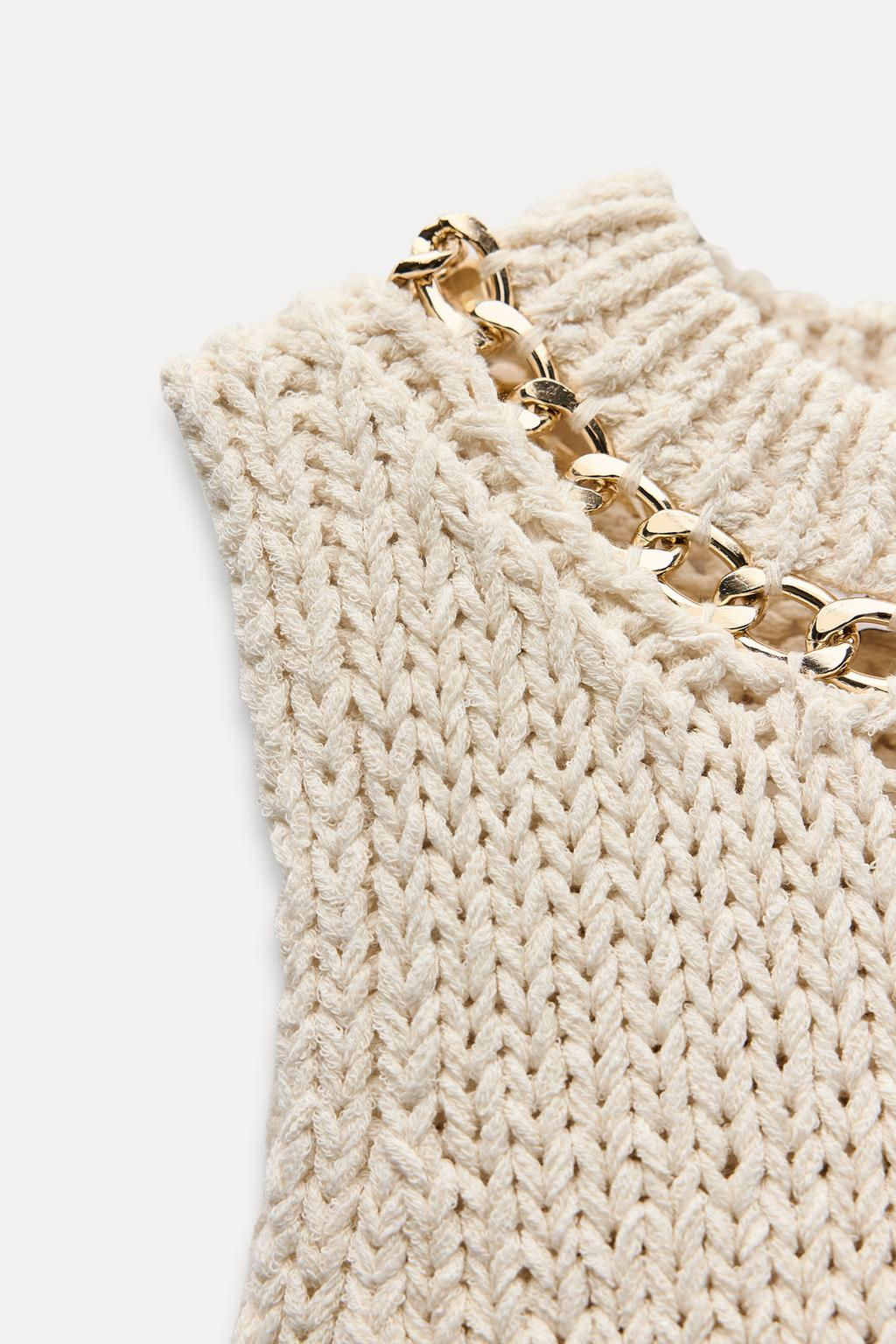 KNIT TOP WITH CHAIN DETAIL AND ASYMMETRIC HEM - Zara фото 7