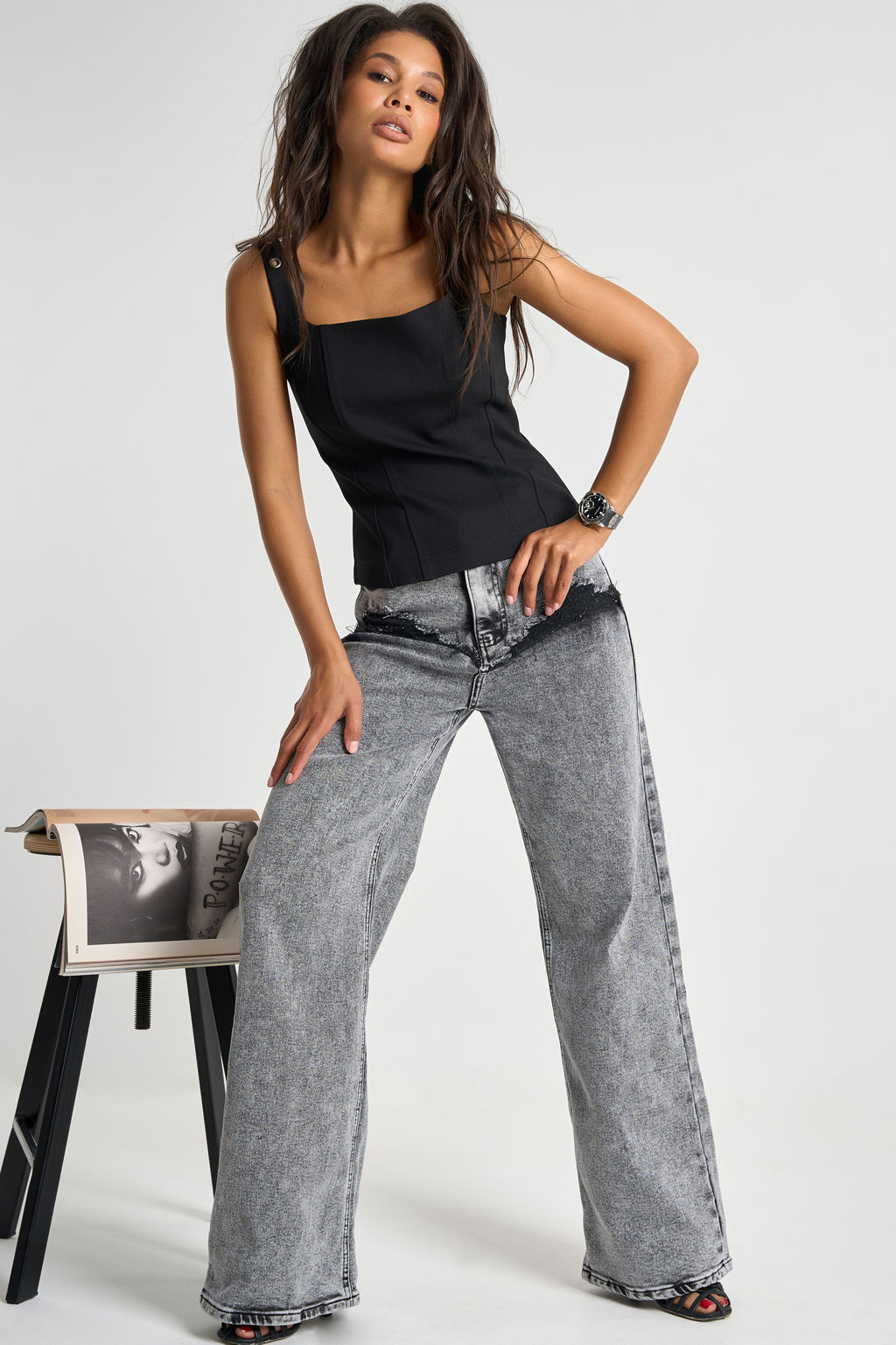 Топ корсет с люверсами на бретелях черный - Fly фото 9