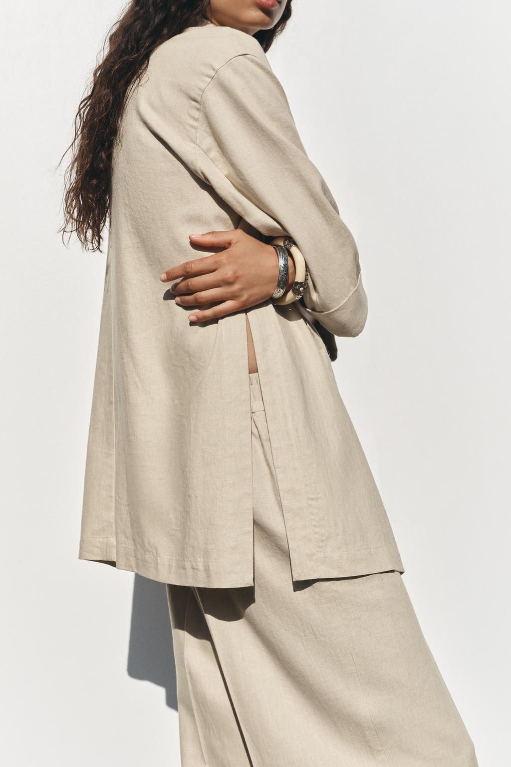 DOUBLE-BREASTED LINEN BLEND BLAZER - Zara фото 4