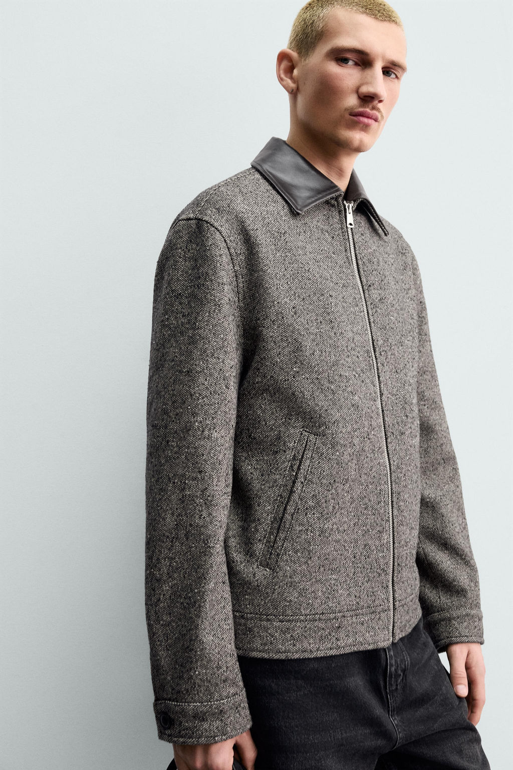 CONTRAST TEXTURED LEATHER JACKET ORIGINS - Zara фото 6