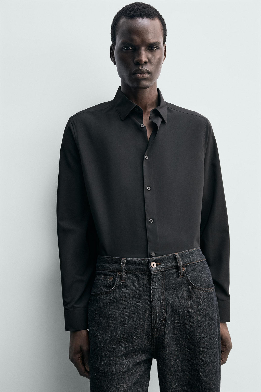 Рубашка Zara CAMISA SLIM FIT черная
