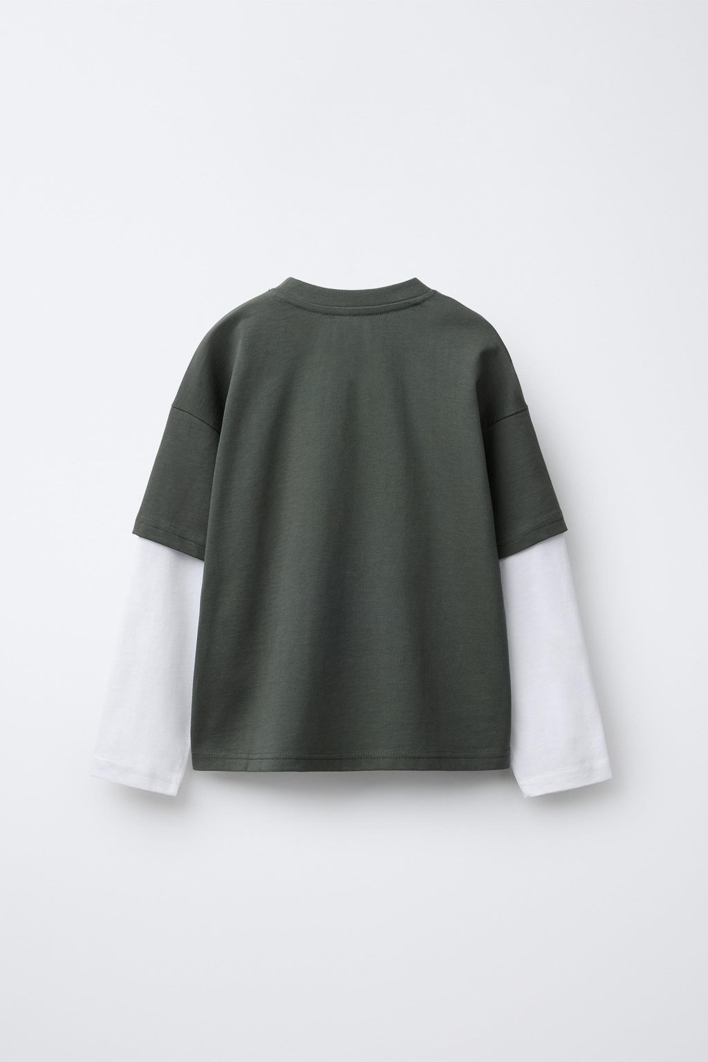 CAMISETA DOBLE MANGA TEXTO / Khaki - Zara фото 5