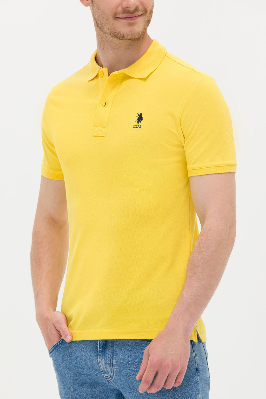 Мужская темно-желтая базовая футболка с воротником поло - U.s. polo assn фото 6