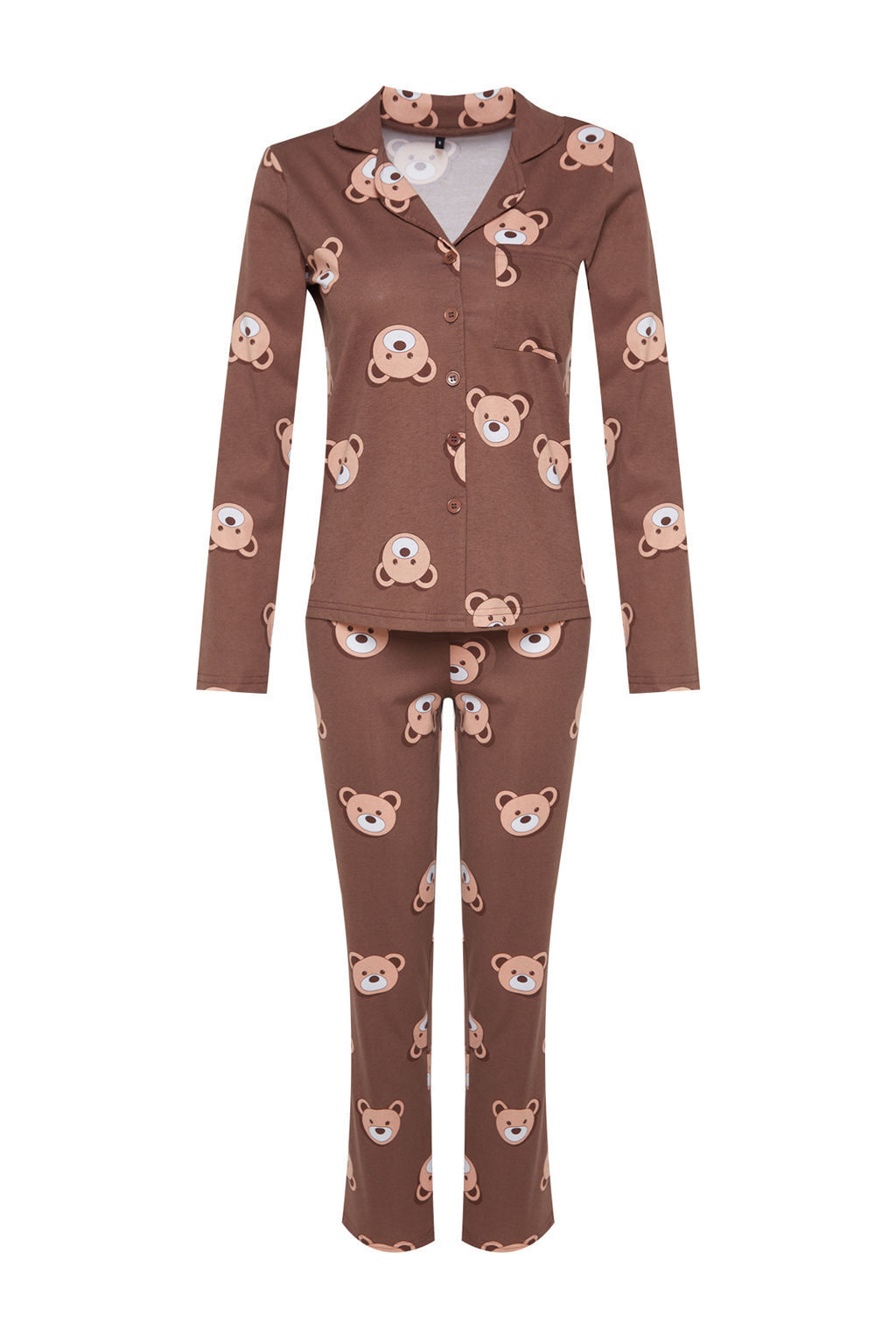 Trendyolmilla Ekru %100 Pamuklu Ay?c?kl? Gomlek-Pantolon Orme Pijama Tak?m? THMAW24PT00002 фото 7