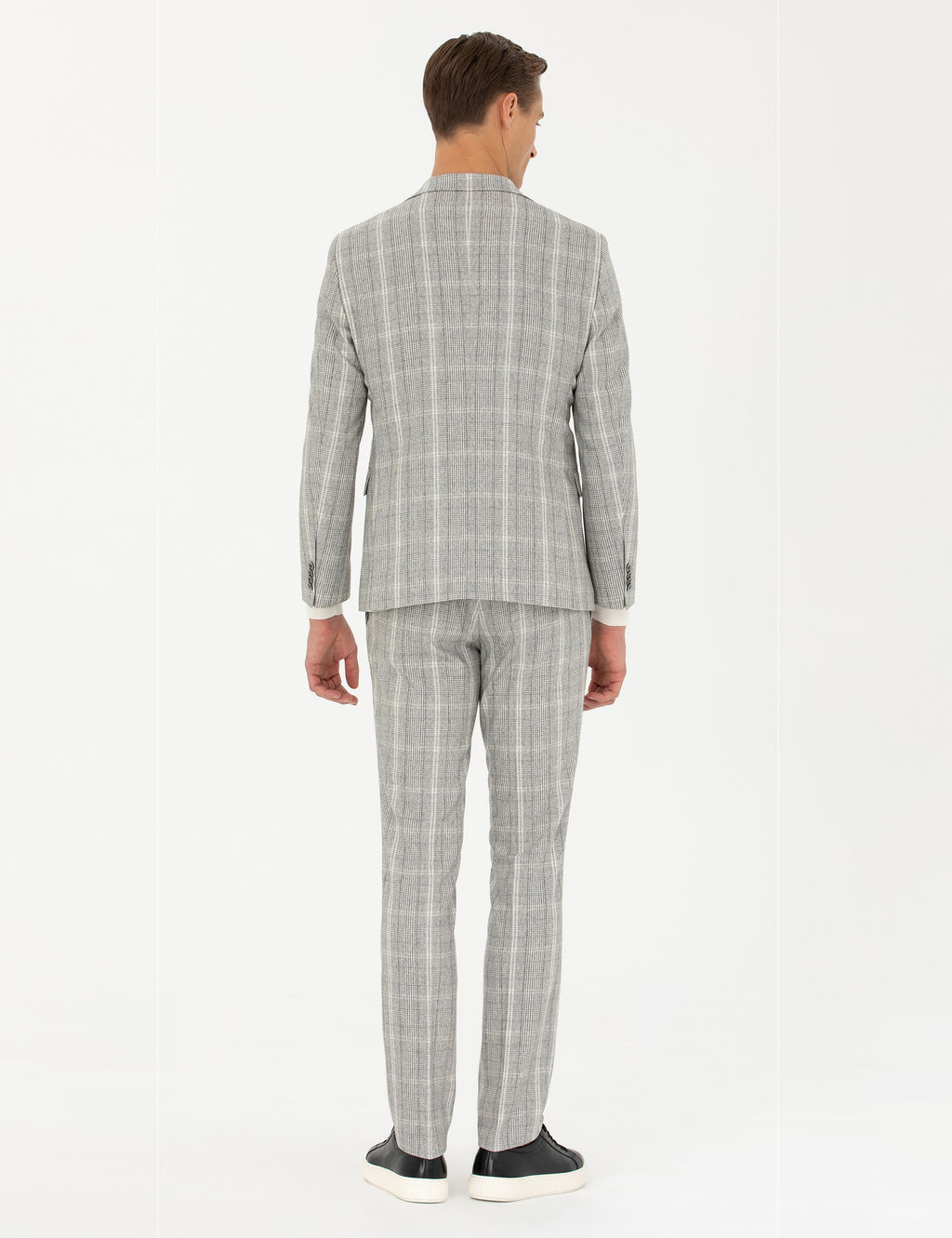 Серый приталенный костюм из смесовой шерсти в клетку - Cacharel фото 5