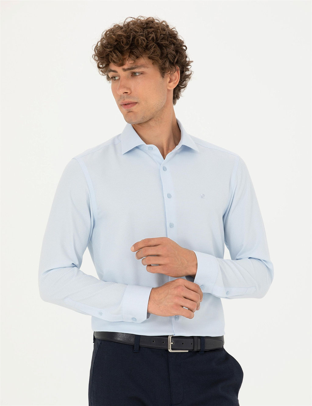 A__k Mavi Slim Fit Uzun Kollu G_mlek