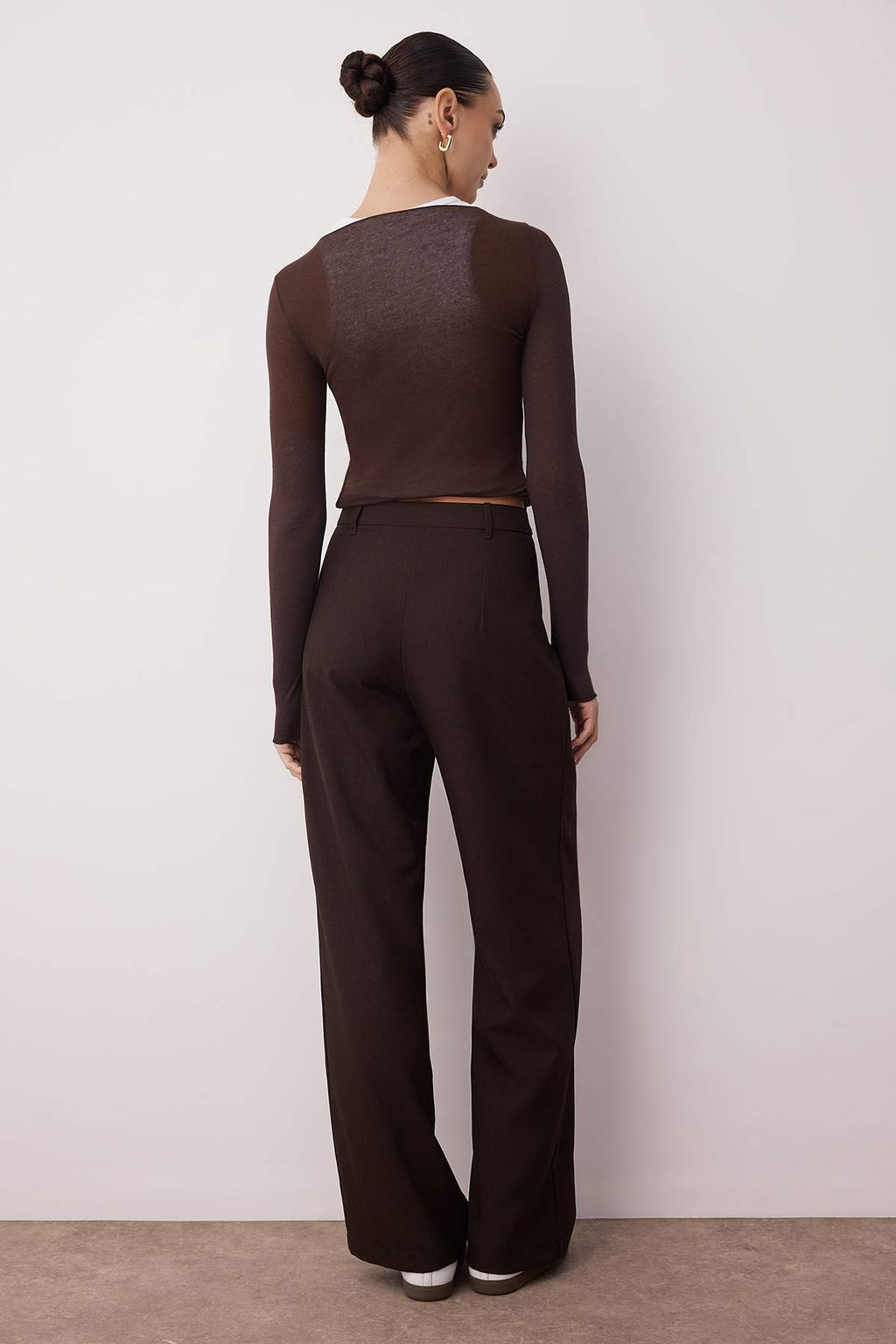 Kahverengi Wide Leg/Genis Paca Pilili Dokuma Kumas Pantolon TWOAW22PL0475 Palazzo