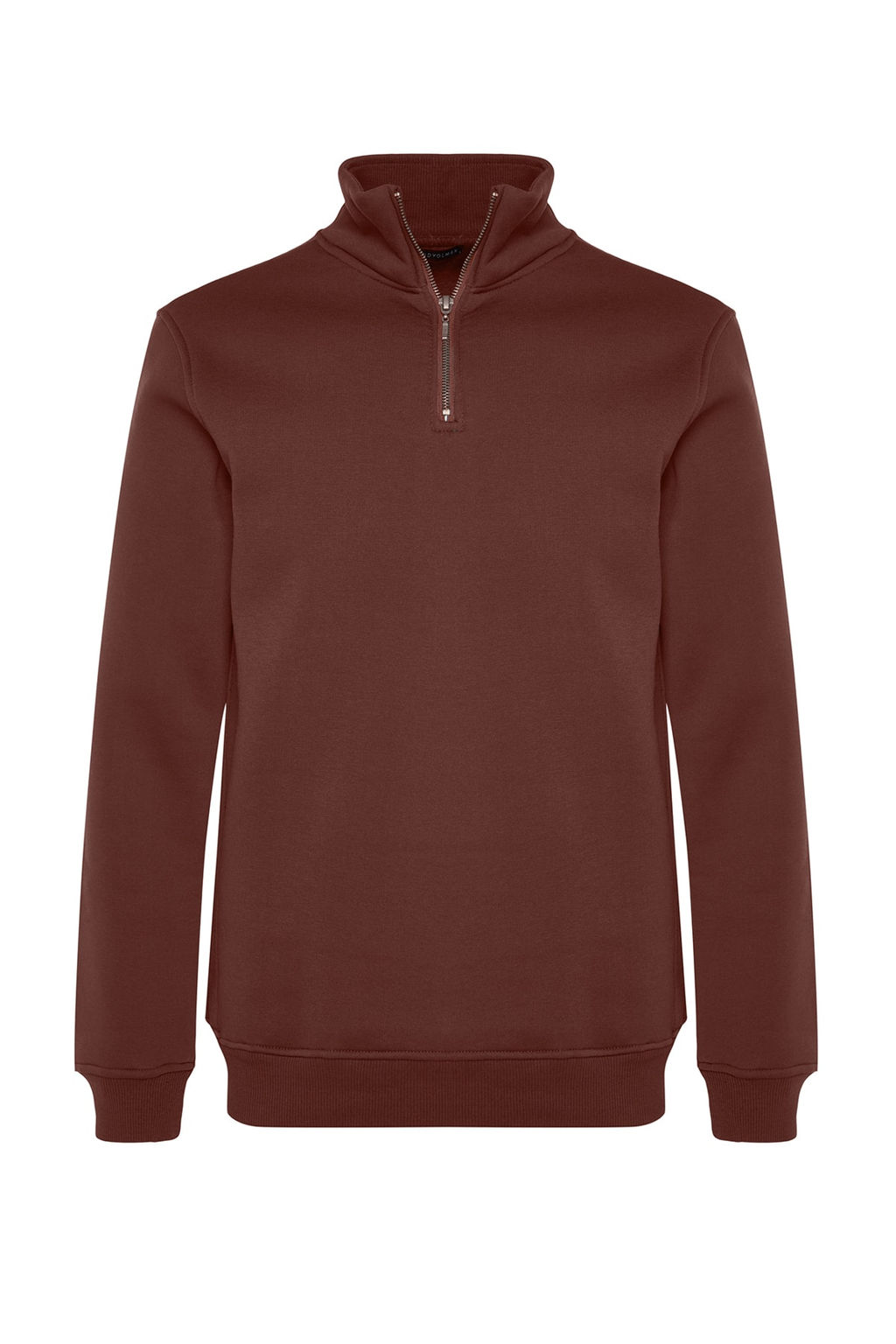 Kahverengi Regular/Normal Kesim Dik Yaka Fermuarl? Pamuklu Basic Ici Polar Sweatshirt TMNAW24SW00041