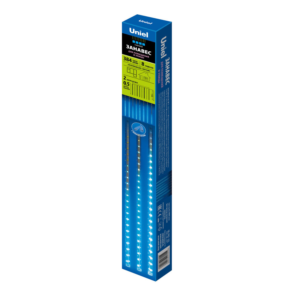 ULD-E2405-240/DTK BLUE IP44 METEOR Занавес светодиодный фигурный Падающие звезды, соединяемый, 2х0,5м. 8 подвесов. Синий свет. Провод прозрачный. TM Uniel. - Volpe фото 8