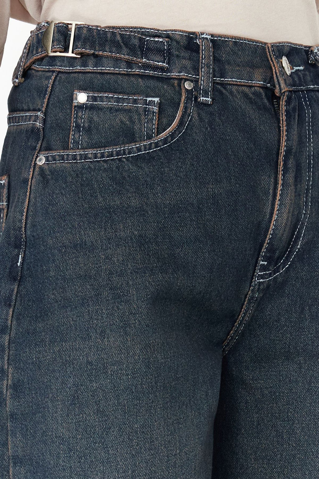 Koyu Mavi Bel Detayl? Yuksek Bel Denim Bermuda TWOSS24SR00173 - Trendyolmilla фото 4