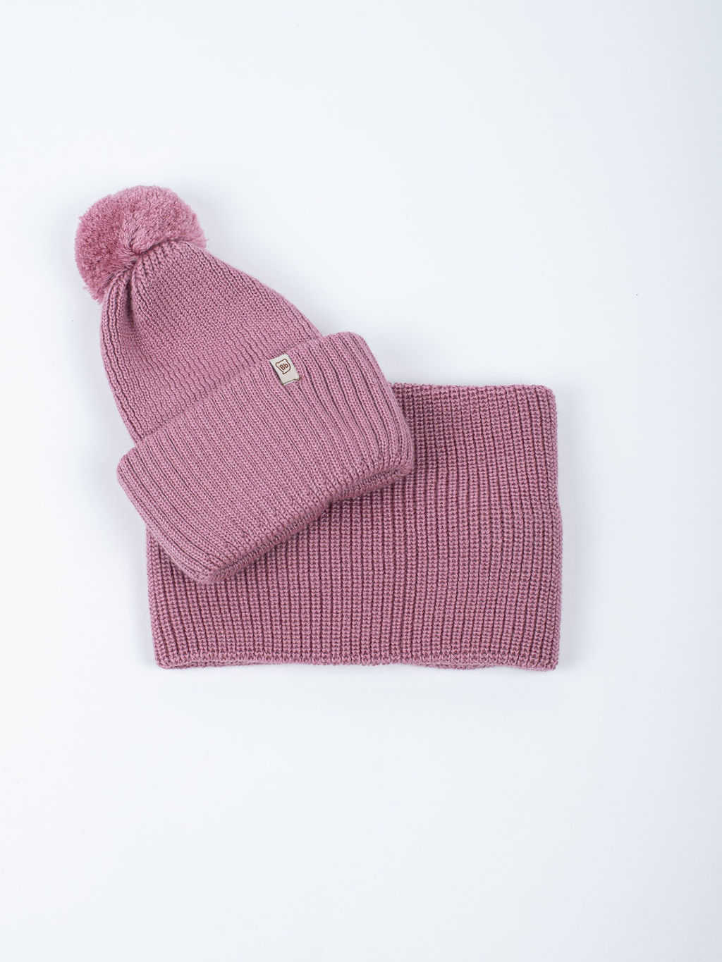 Шапка из смесовой шерсти с помпоном и двойным отворотом "Вереск" подростковая