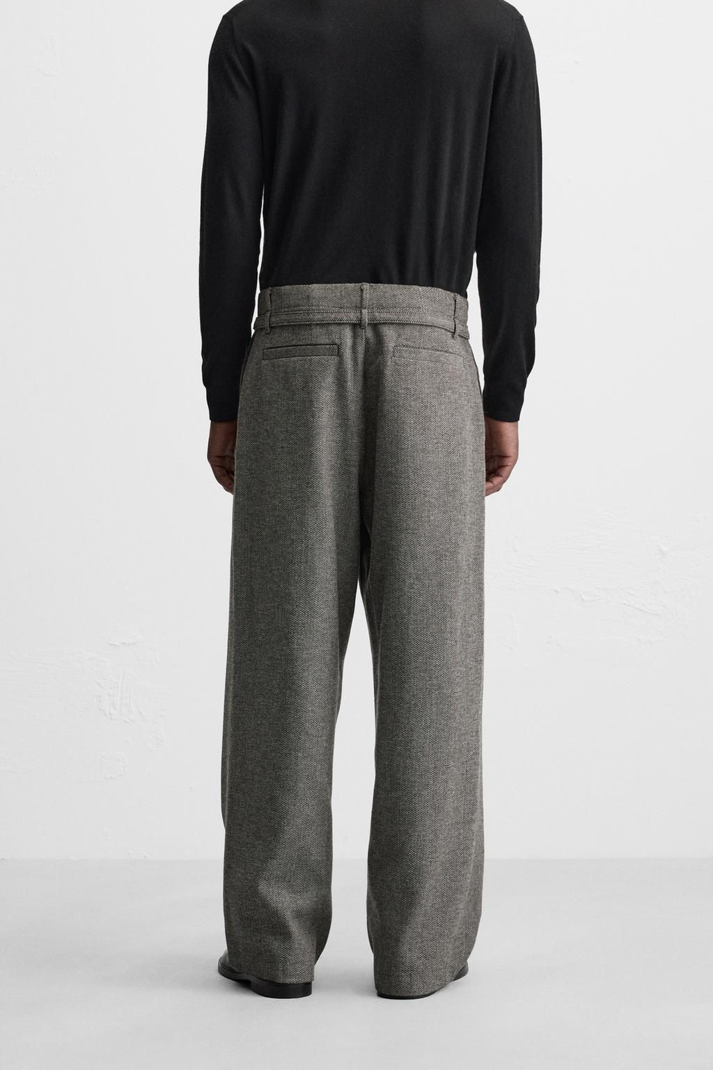 HERRINGBONE BELTED TROUSERS - Zara фото 3