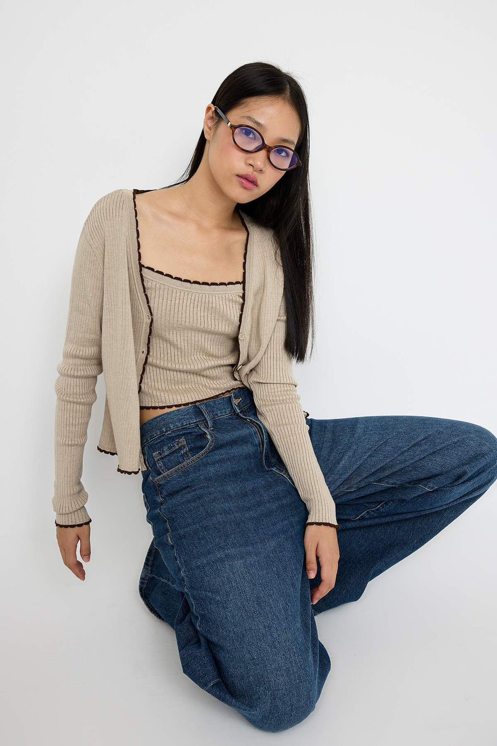 Teen Bej Premium Iplik/Ozel Iplik V Yaka Fitted/Vucudu Saran Triko H?rka TWOAW26HI00021