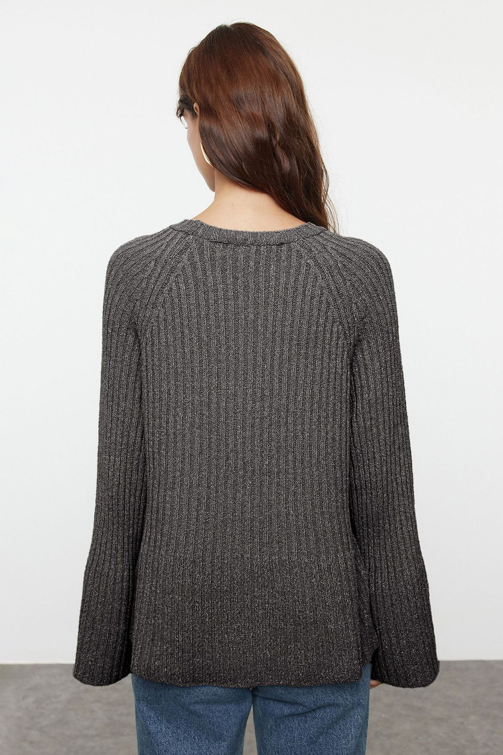 More Sustainable Kahverengi Genis Kal?p Peplum Detayl? Pamuklu Triko Kazak TWOAW25KZ00305 - Trendyolmilla фото 16