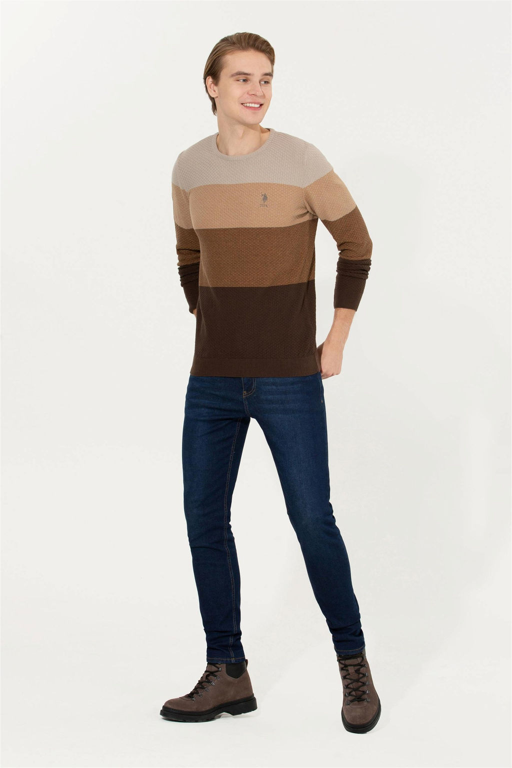 Мужской вязаный свитер кокосового цвета с круглым вырезом Неожиданная скидка в корзине - U.s. polo assn фото 4