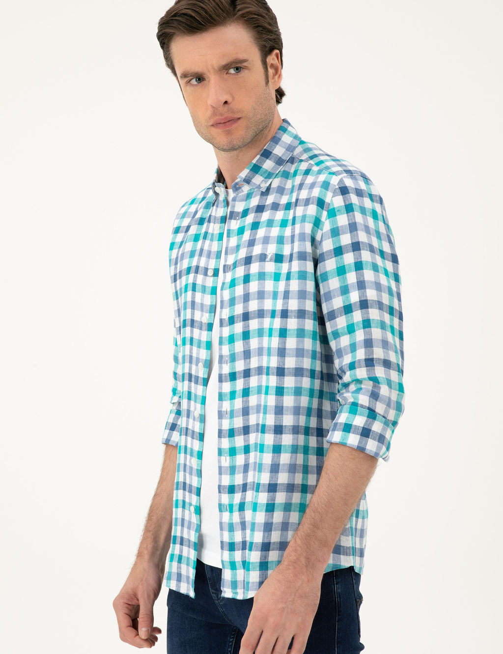 Turkuaz Regular Fit %100 Keten G_mlek