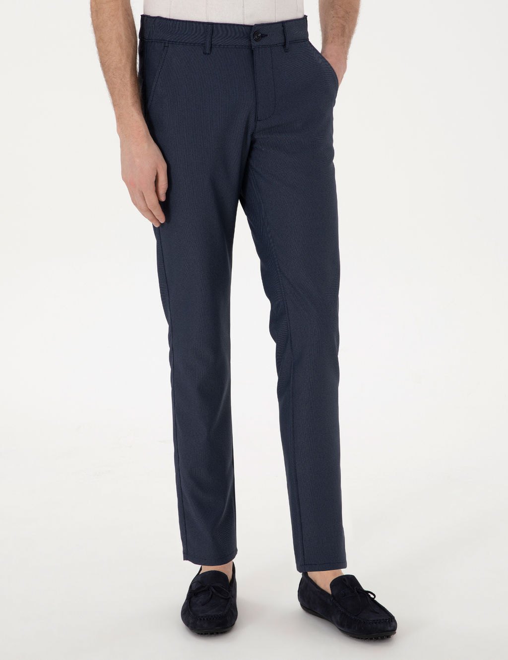 Lacivert Slim Fit Beli Lastikli Kanvas Pantolon