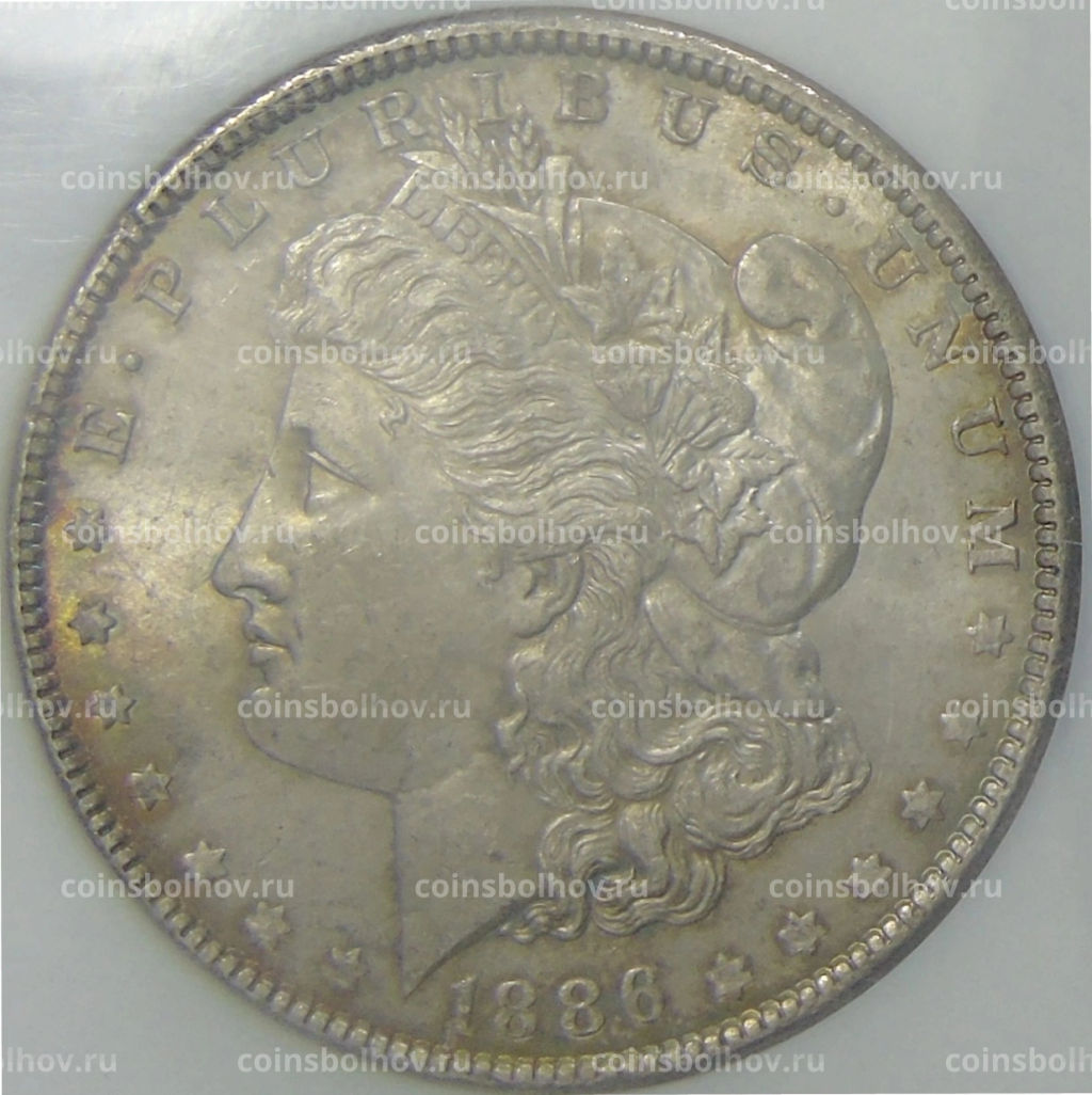 1 доллар 1886 года США Доллар Моргана (в слабе NGC MS 63)