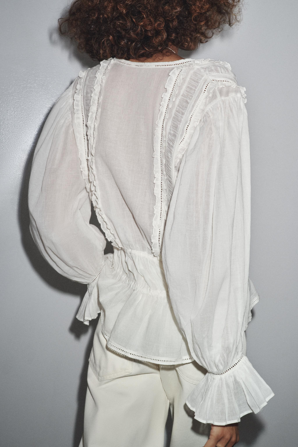 ZW COLLECTION ROMANTIC LADDER STITCH SHIRT - Zara фото 10