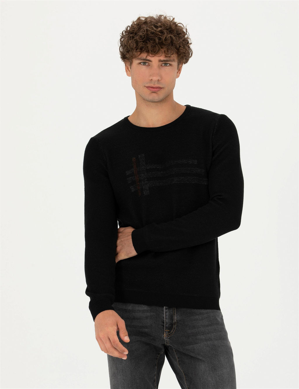 Siyah Slim Fit Bisiklet Yaka Triko Kazak - Pierre cardin фото 3