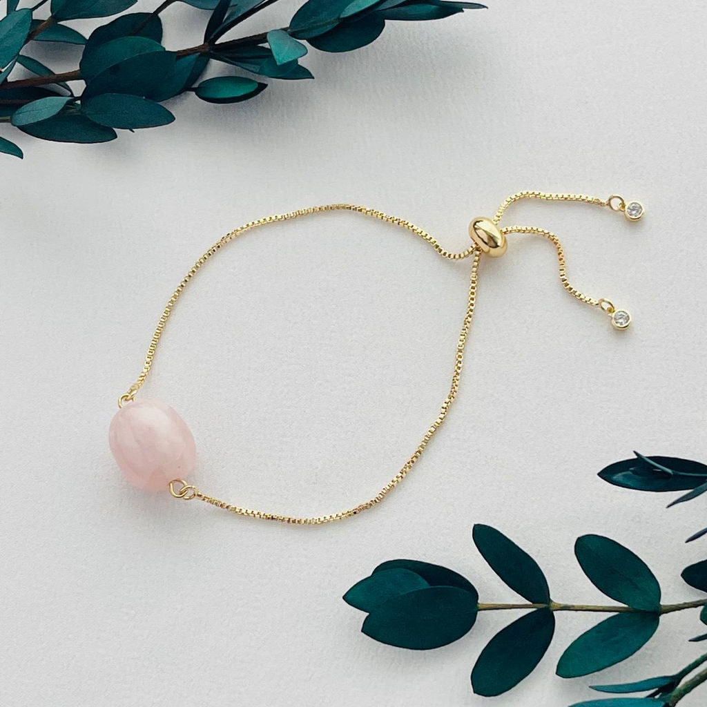 Браслет регулируемый на цепочке с мадагаскарским Розовым кварцем от 16 см