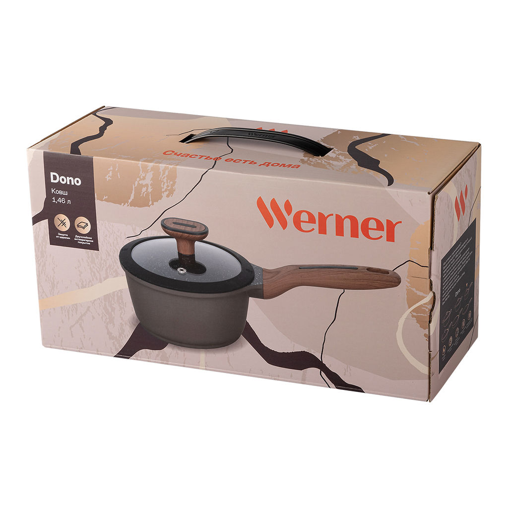 51469 WERNER Ковш DONO 16,0x8,5 см/1,46 л с индукционным дном, с двухслойным мраморным антипригарным покрытием Pfluon, бакелитовая ручка с покрытием Soft Touch, крышка с силиконовым ободом. Материал: фото 5