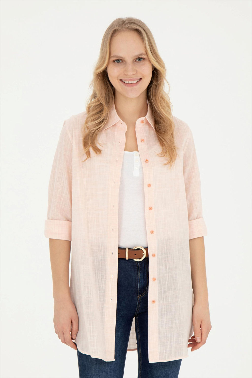 Женская рубашка лососевого цвета с длинным рукавом - U.s. polo assn фото 3