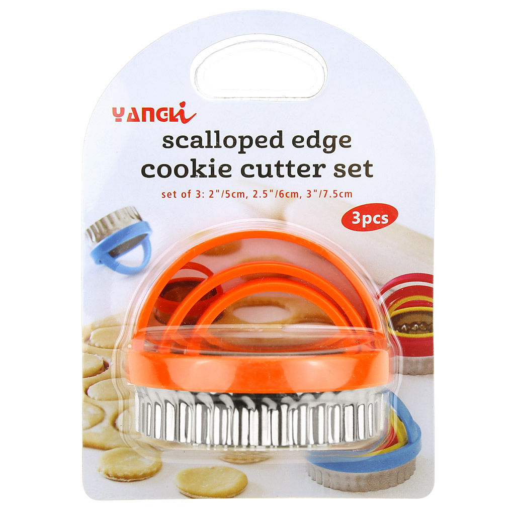 Форма для печенья из нержавеющей стали Круг волной набор 3 штуки д7х2,5см; д6х2,5см; д4,5х2,5см, пластмассовый корпус, с ручкой, в блистере (Китай) - Домашняя мода фото 3