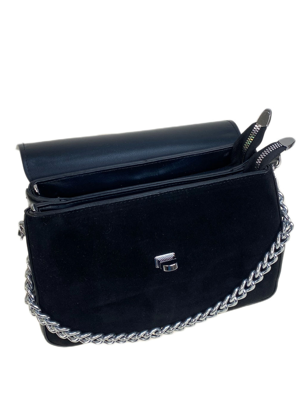 Женская сумка из искусственной замши и искусственной кожи, цвет черный - Greta фото 2