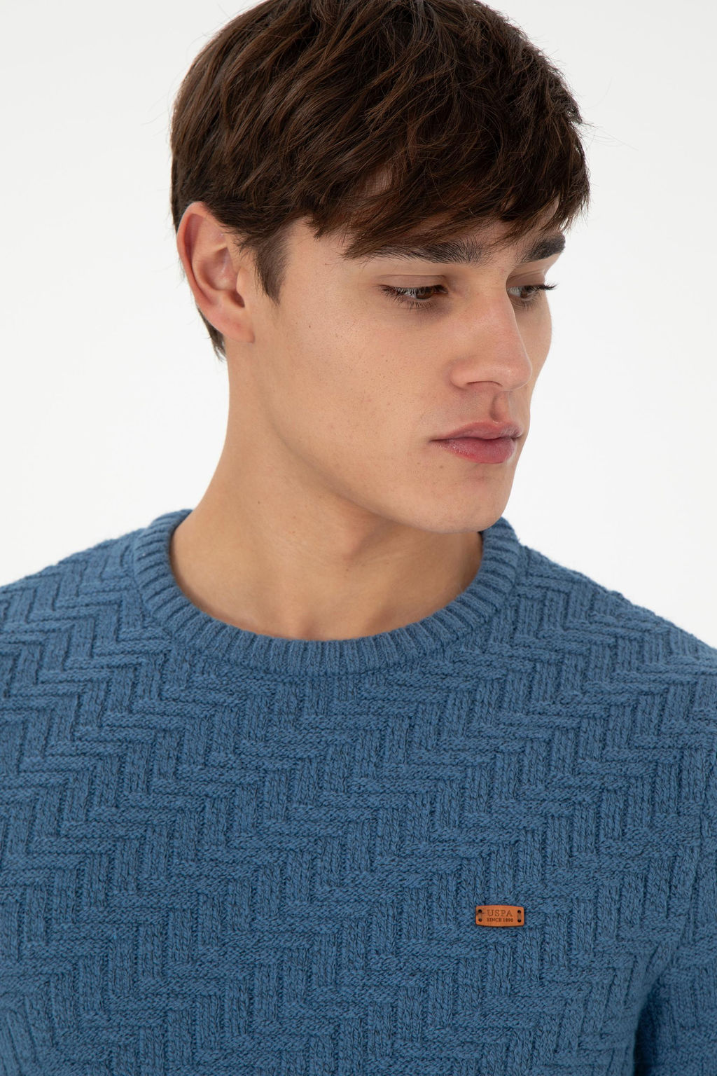 Erkek Slim Fit Bisiklet Yaka Saks Kazak - U.s. polo assn фото 2