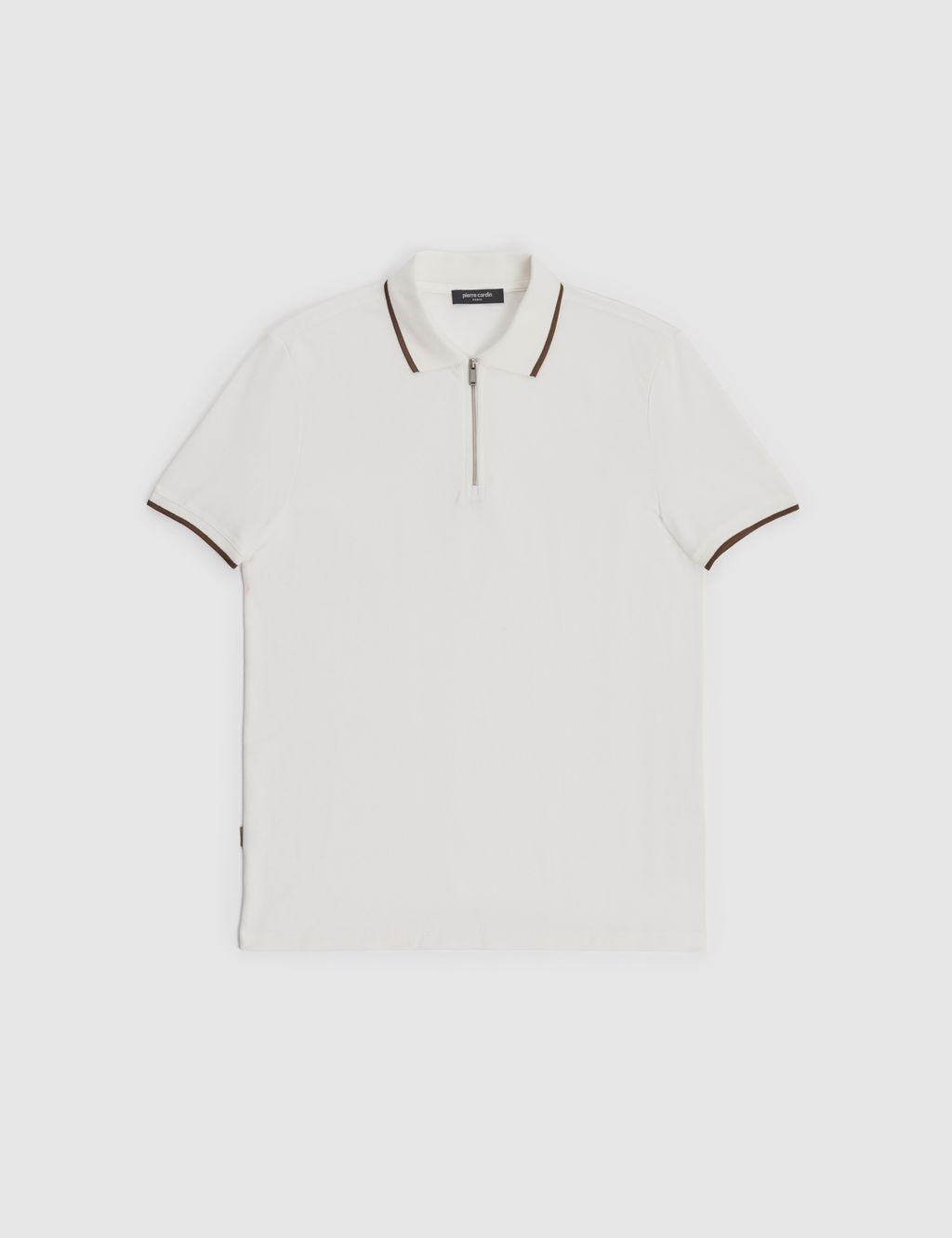 Ekru Slim Fit %100 Pamuk Fermuarl_ Polo Yaka Ti__rt