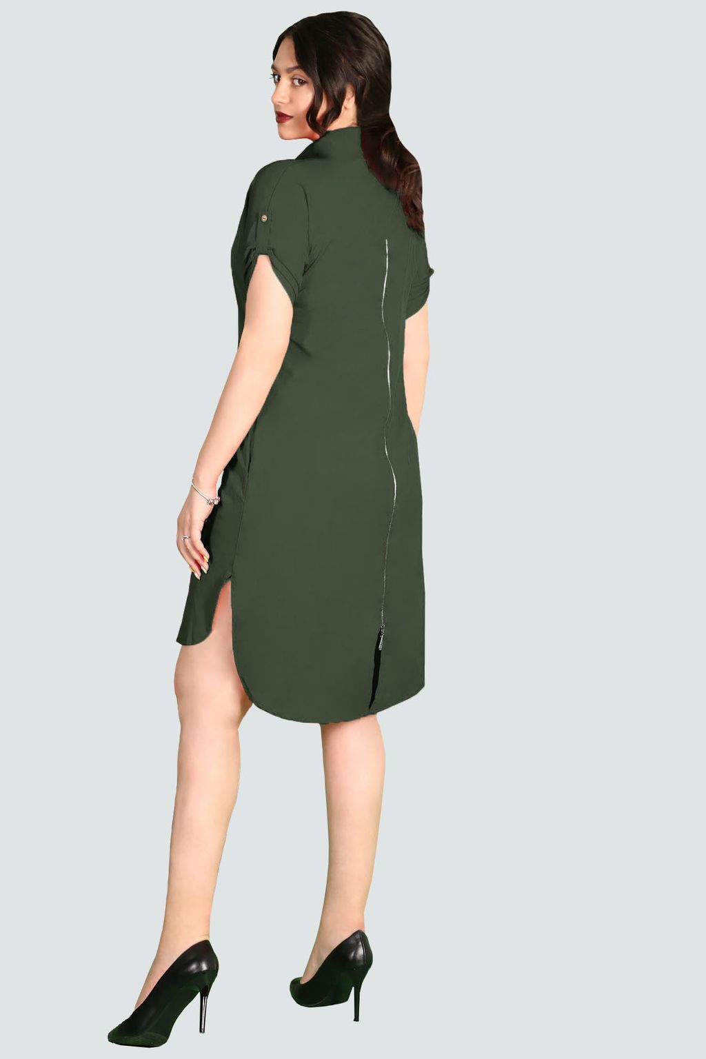 Платье-рубашка темно-зеленое - Almond фото 3