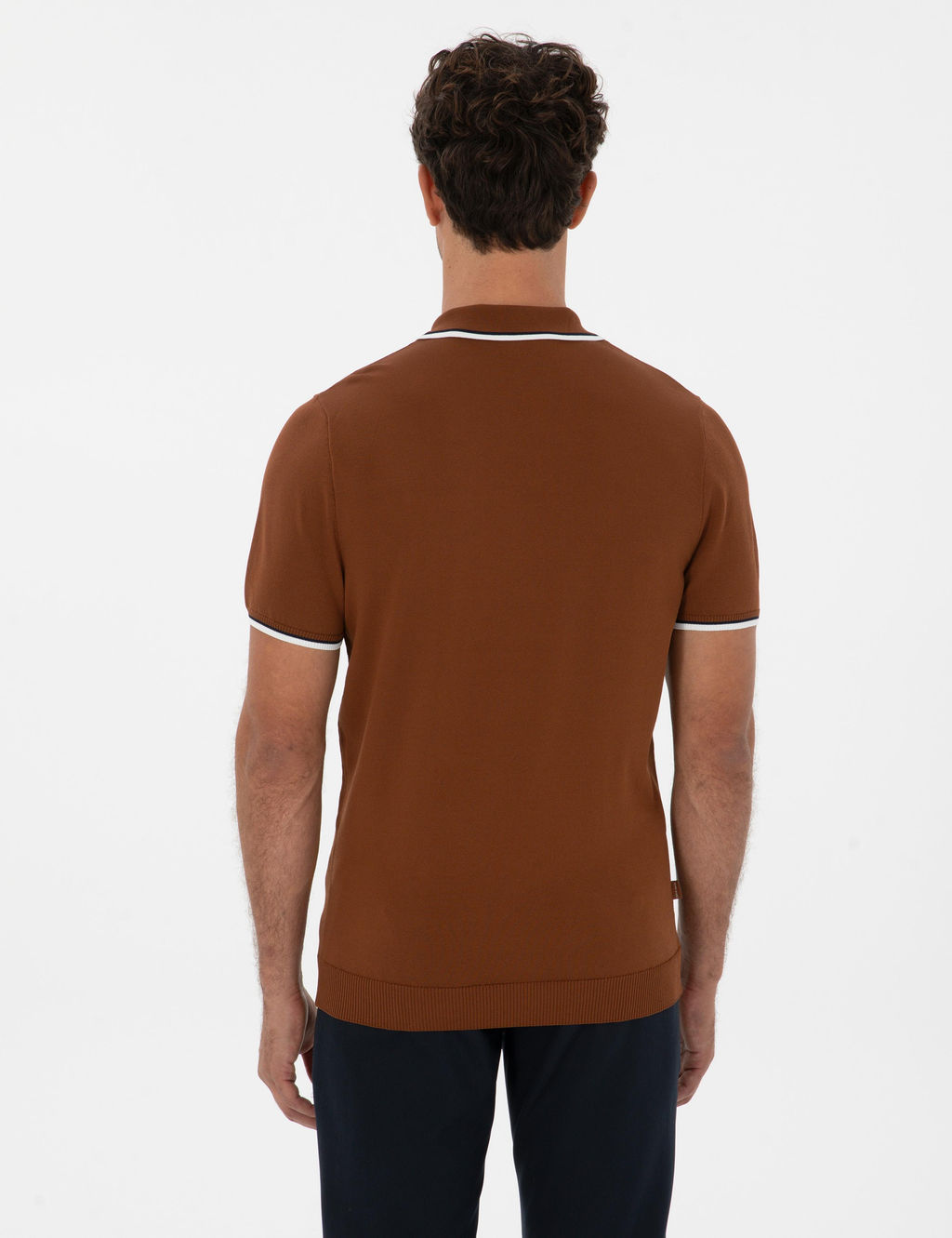 Kahverengi Slim Fit Polo Yaka Fermuarl_ Triko Kazak - Pierre cardin фото 5