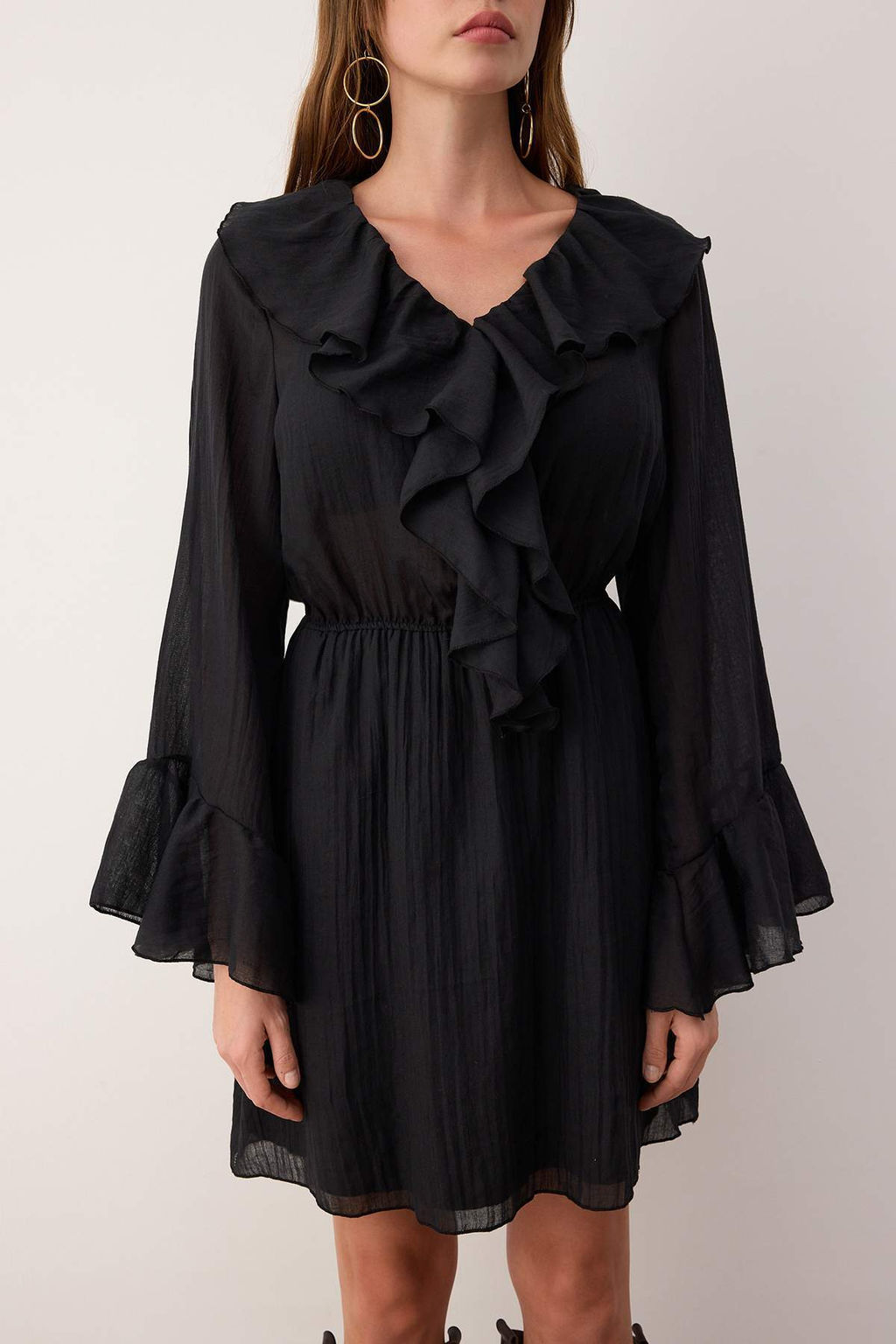 Siyah F?rf?r Detayl? Boho K?sa / Mini Dokuma Elbise TWOAW26EL00172 - Trendyolmilla фото 3