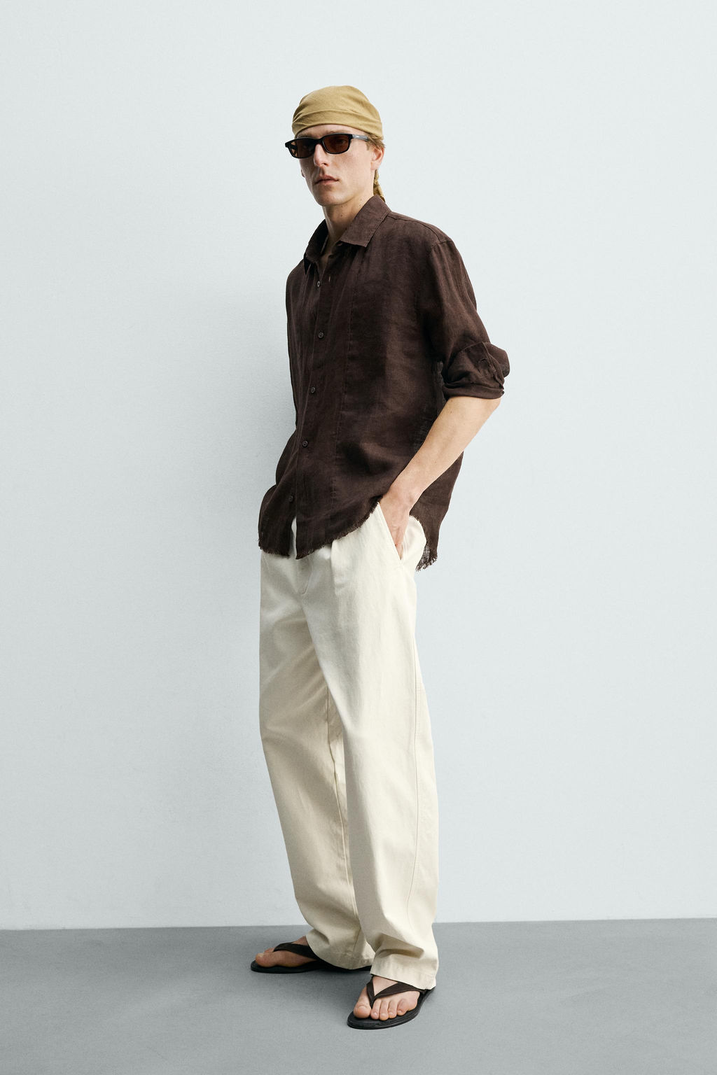 CAMISA SEMITRANSPARENTE 100% LINO / Marr?n - Zara фото 4