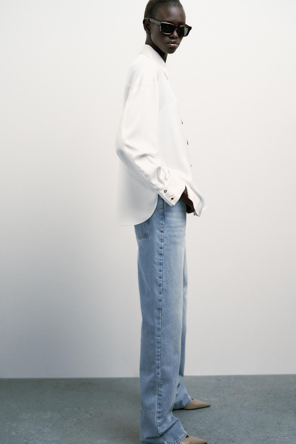 CONTRAST BUTTON SATIN SHIRT - Zara фото 3