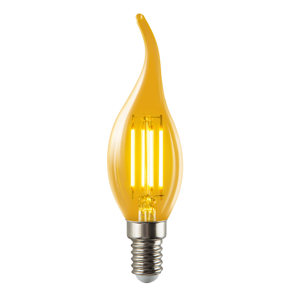 LED-CW35-5W/AMBER/E14/VLF Лампа светодиодная Vintage. Форма свеча на ветру, янтарная колба. Картон. TM Volpe