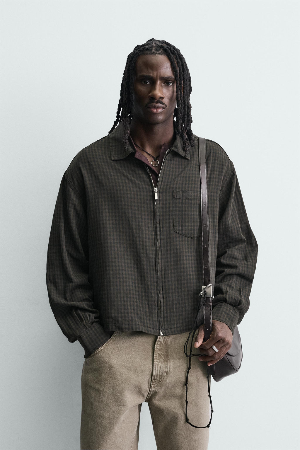 CAMISA CUADROS ALGOD?N - LINO / Marr?n oscuro - Zara фото 2