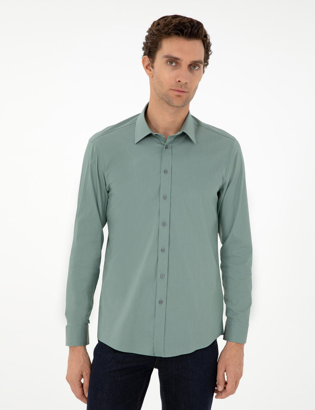 Мятная приталенная рубашка с длинным рукавом - Cacharel фото 3