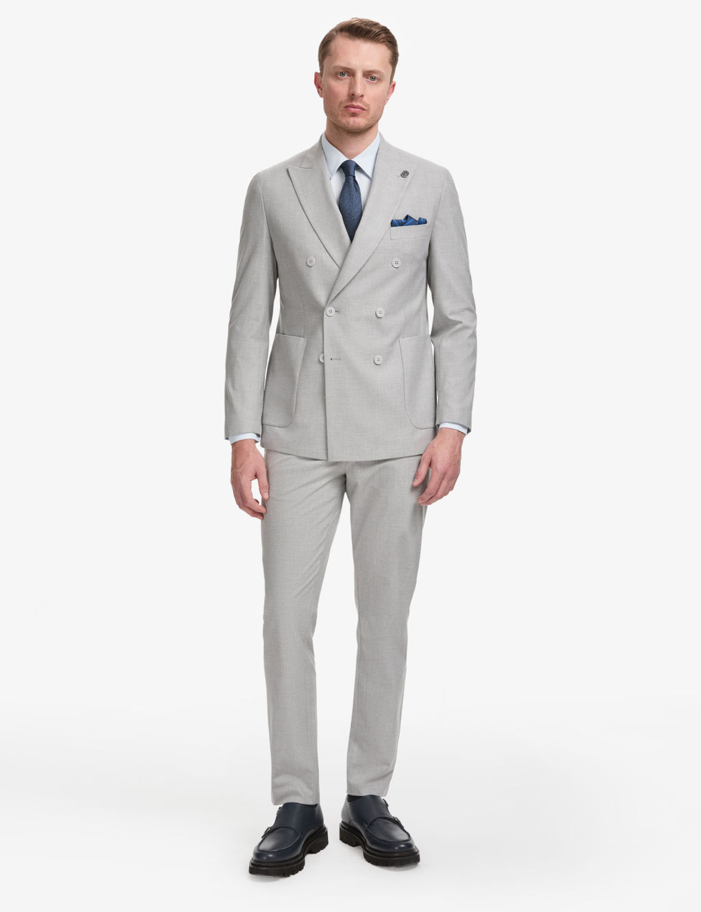 Gri Extra Slim Fit Kruvaze Tak_m Elbise