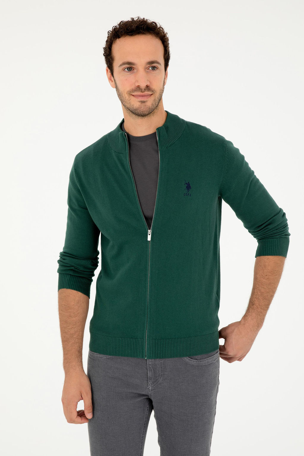 Мужской темно-зеленый базовый трикотажный кардиган - U.s. polo assn фото 3