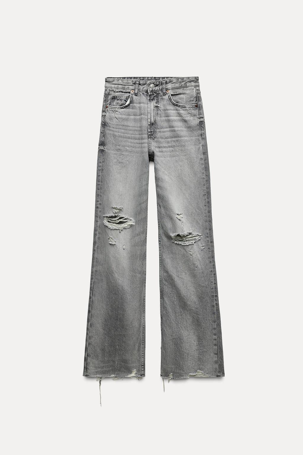 HIGH-RISE RIPPED WIDE-LEG TRF JEANS - Zara фото 9