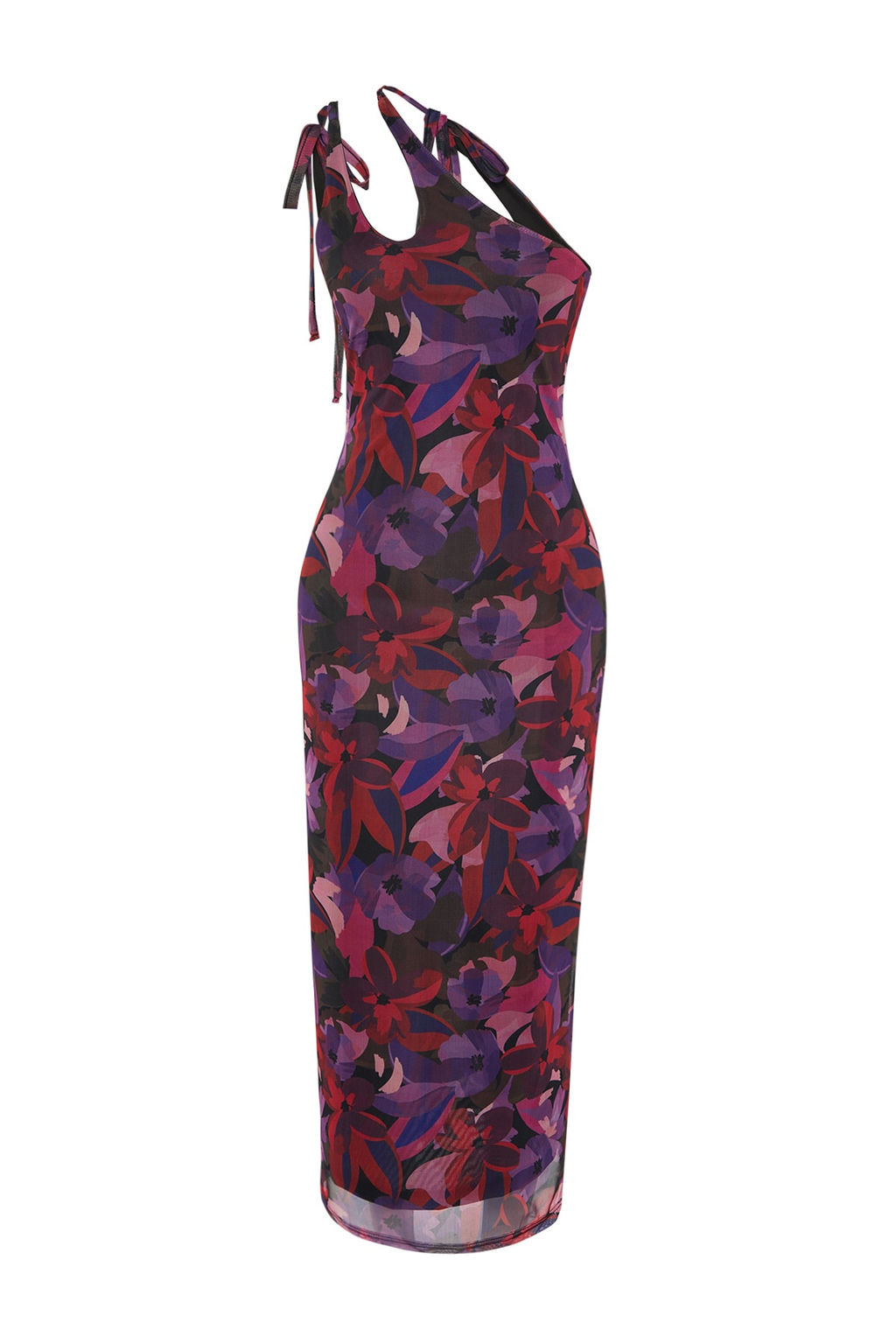 TRENDYOLMILLA Cok Renkli Asimetrik Yaka Tul Astarl? Vucuda Oturan Maxi Esnek Orme Kalem Elbise TWOSS23EL02315 фото 7