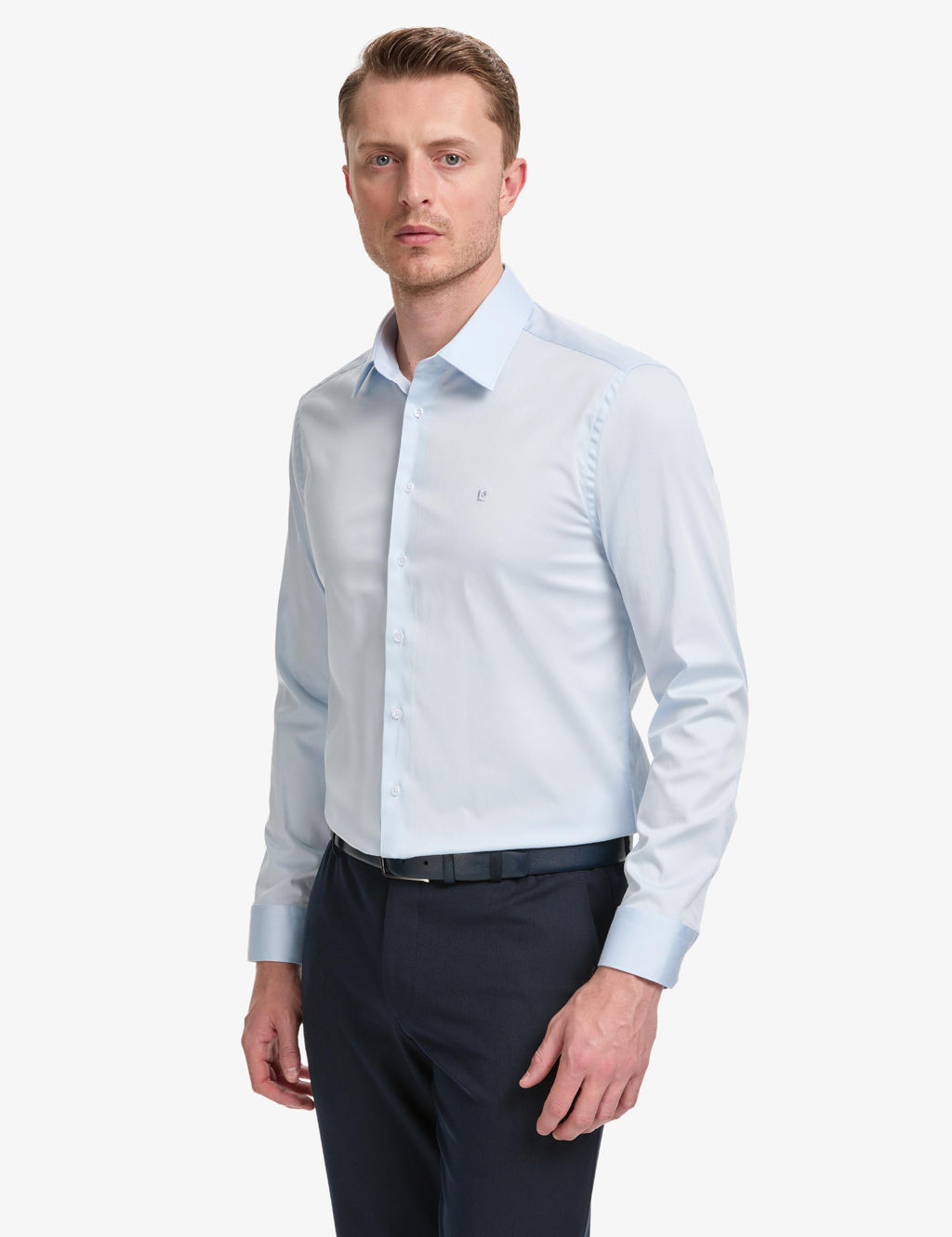 A__k Mavi Slim Fit Uzun Kollu Esnek Basic G_mlek
