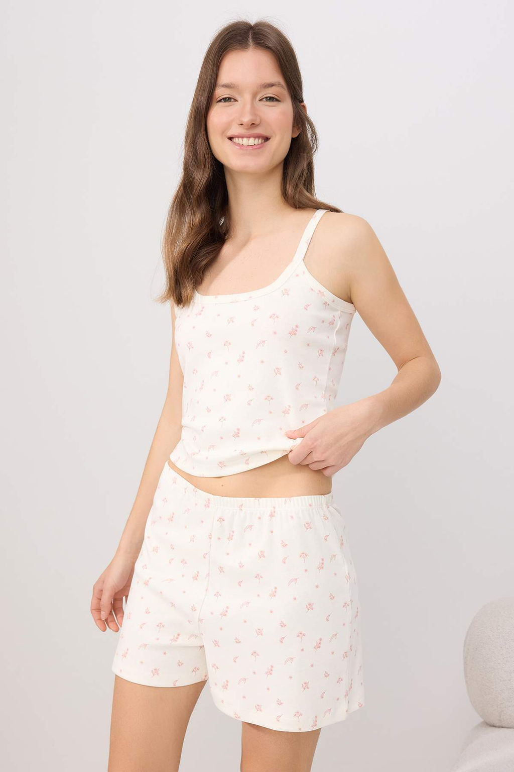 Ekru Cicekli Fitilli Atlet Orme Pijama Tak?m? THMSS26PT00203 - Trendyolmilla фото 2