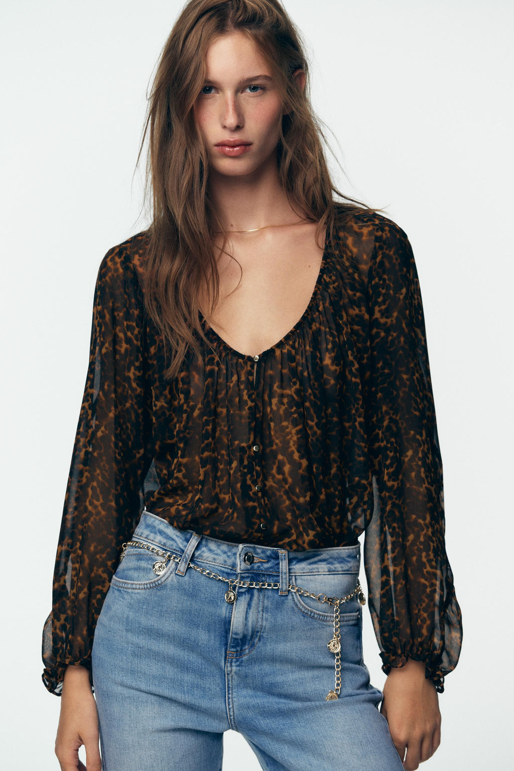 ANIMAL PRINT SEMI-SHEER BLOUSE - Zara фото 11