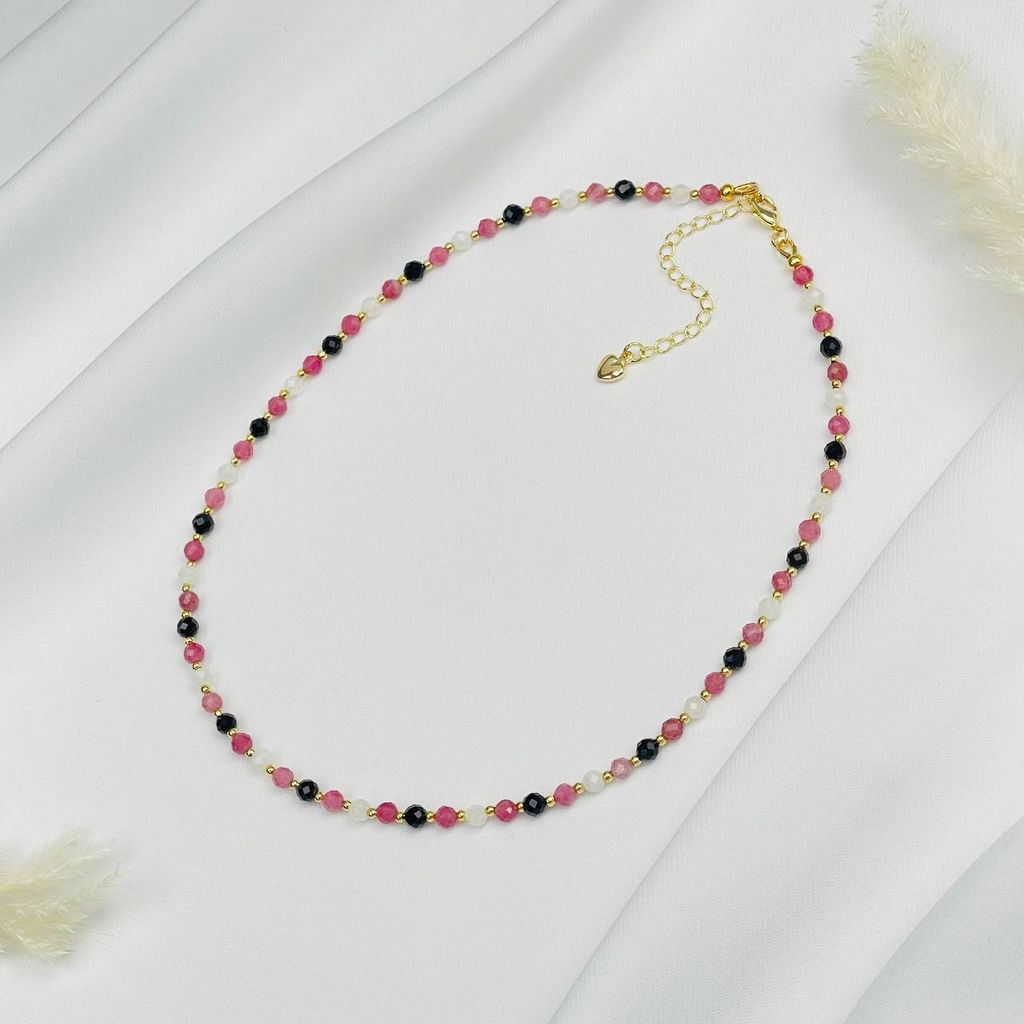 Колье для "Тельца" из Агата,Лунного камня и Турмалина 38 см +