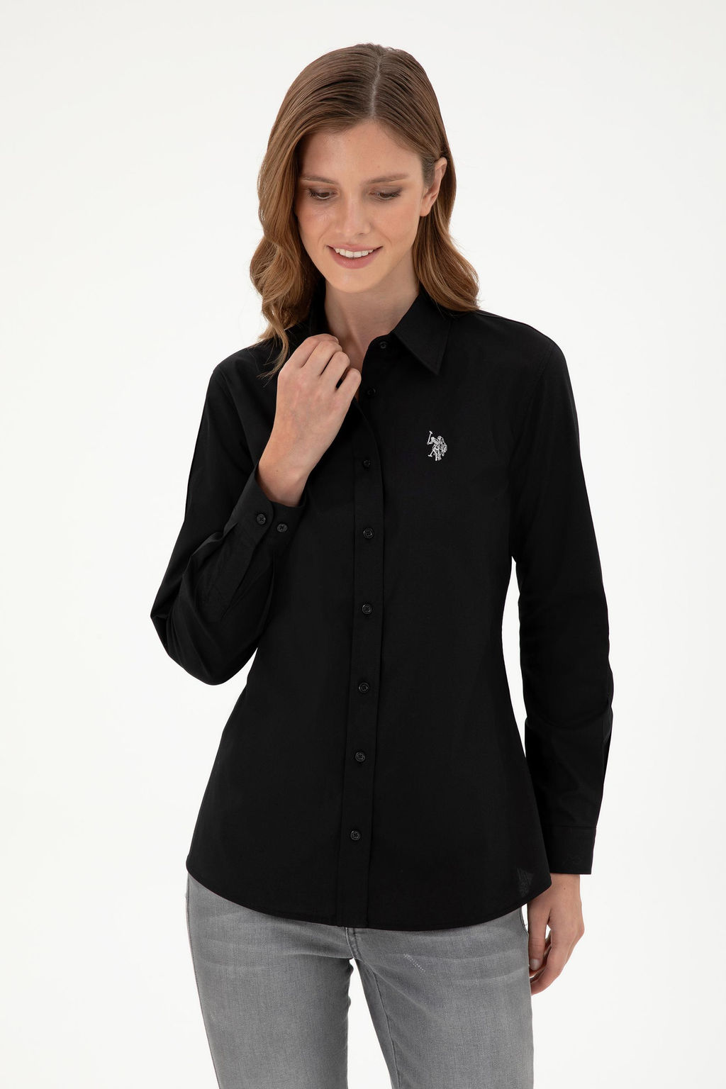 Женская черная базовая рубашка с длинным рукавом - U.s. polo assn фото 3